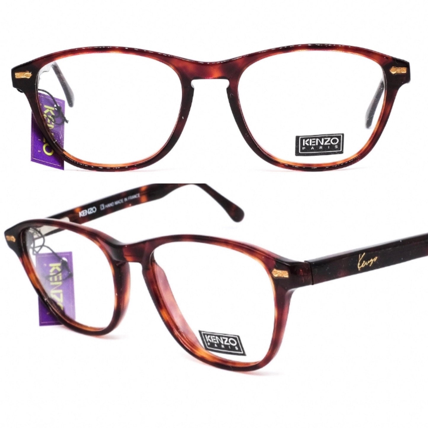 Kenzo k067 retro square tortoise keyhole celluloid eyeglasses frames, 80s France