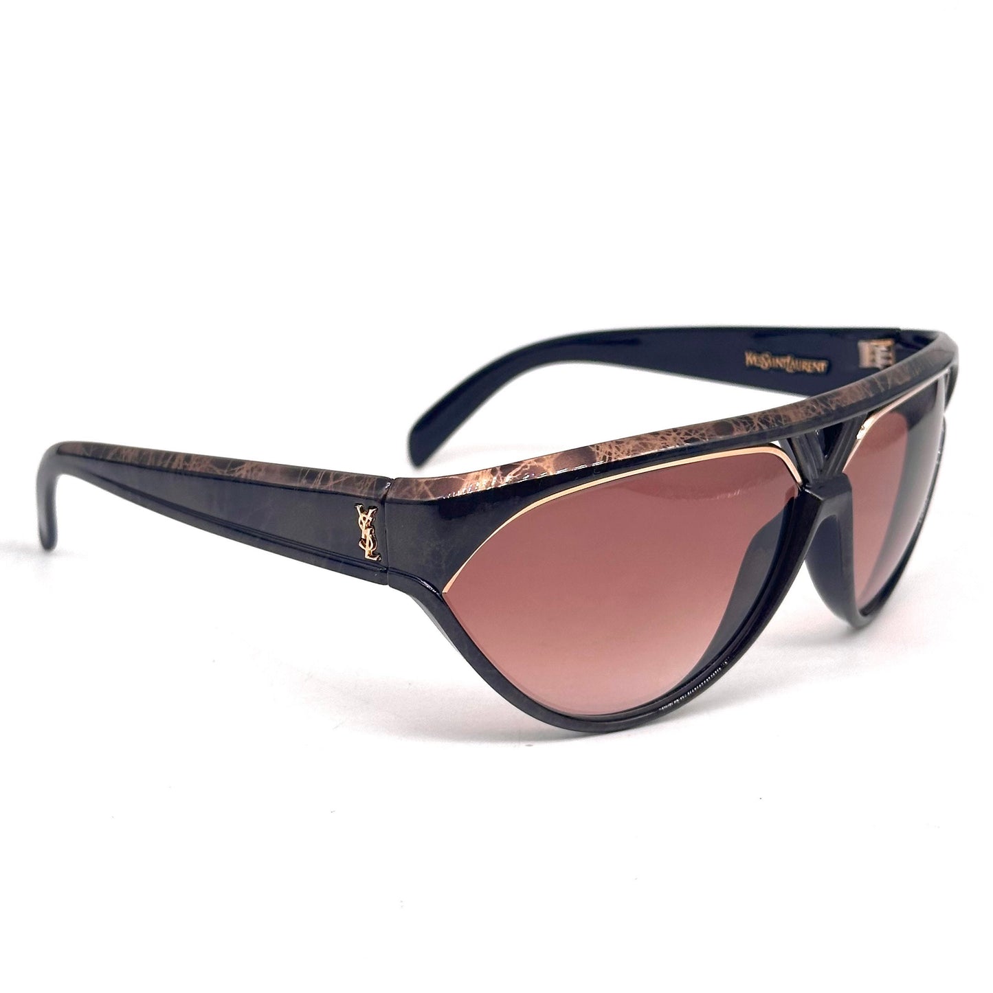 YSL Saint Laurent Champ Elysees collectible wrap sunglasses black/gold marbles texture, NOs 80s