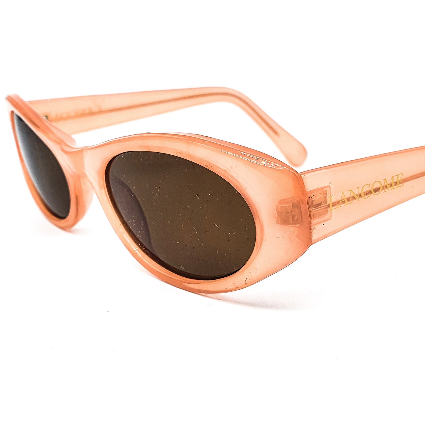 Lancome vintage rare translucent faded pink cello oval sunglasses with black lenses, 1980s NOS