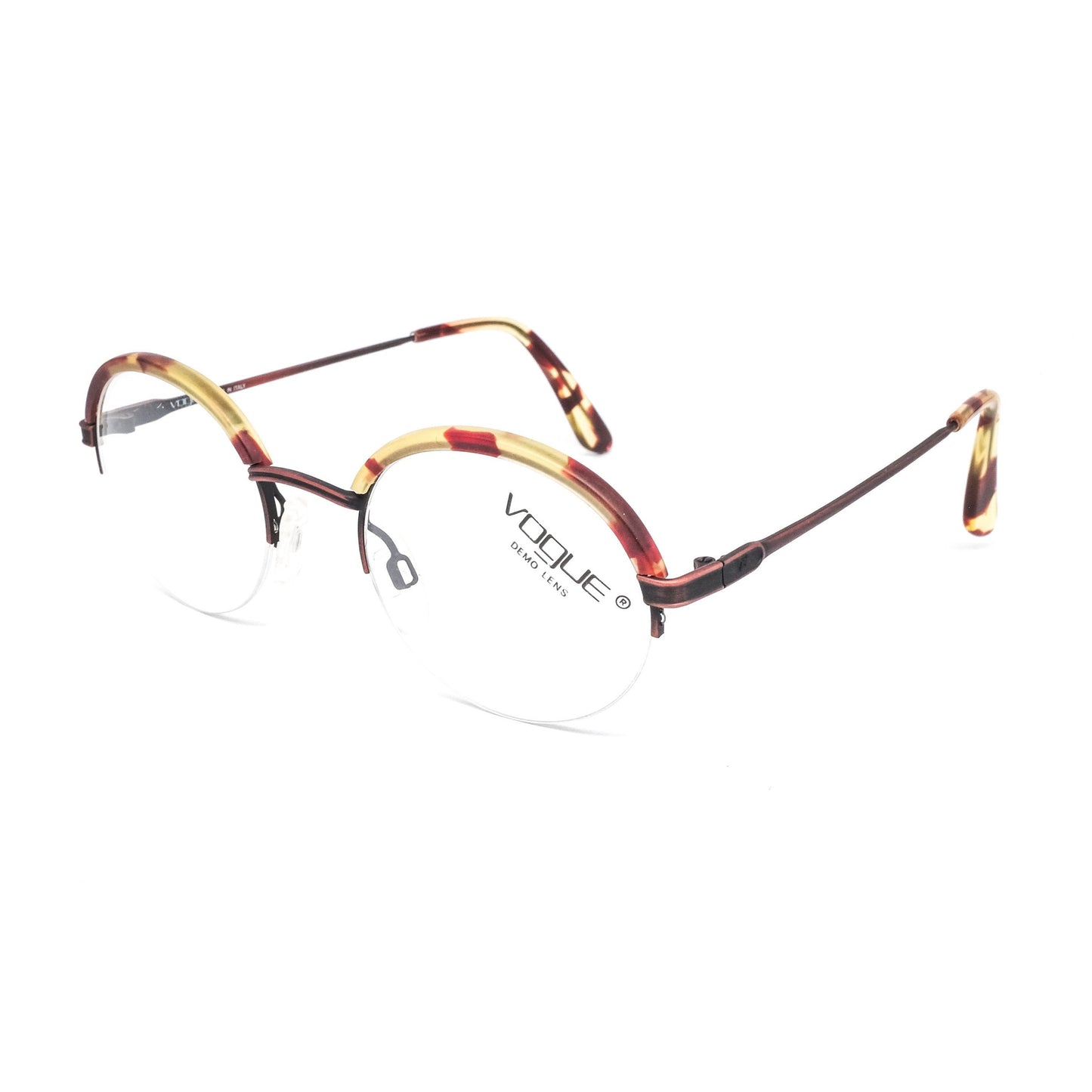 Vogue round tortoise semi rimless eyeglasses frames, 80s NOS