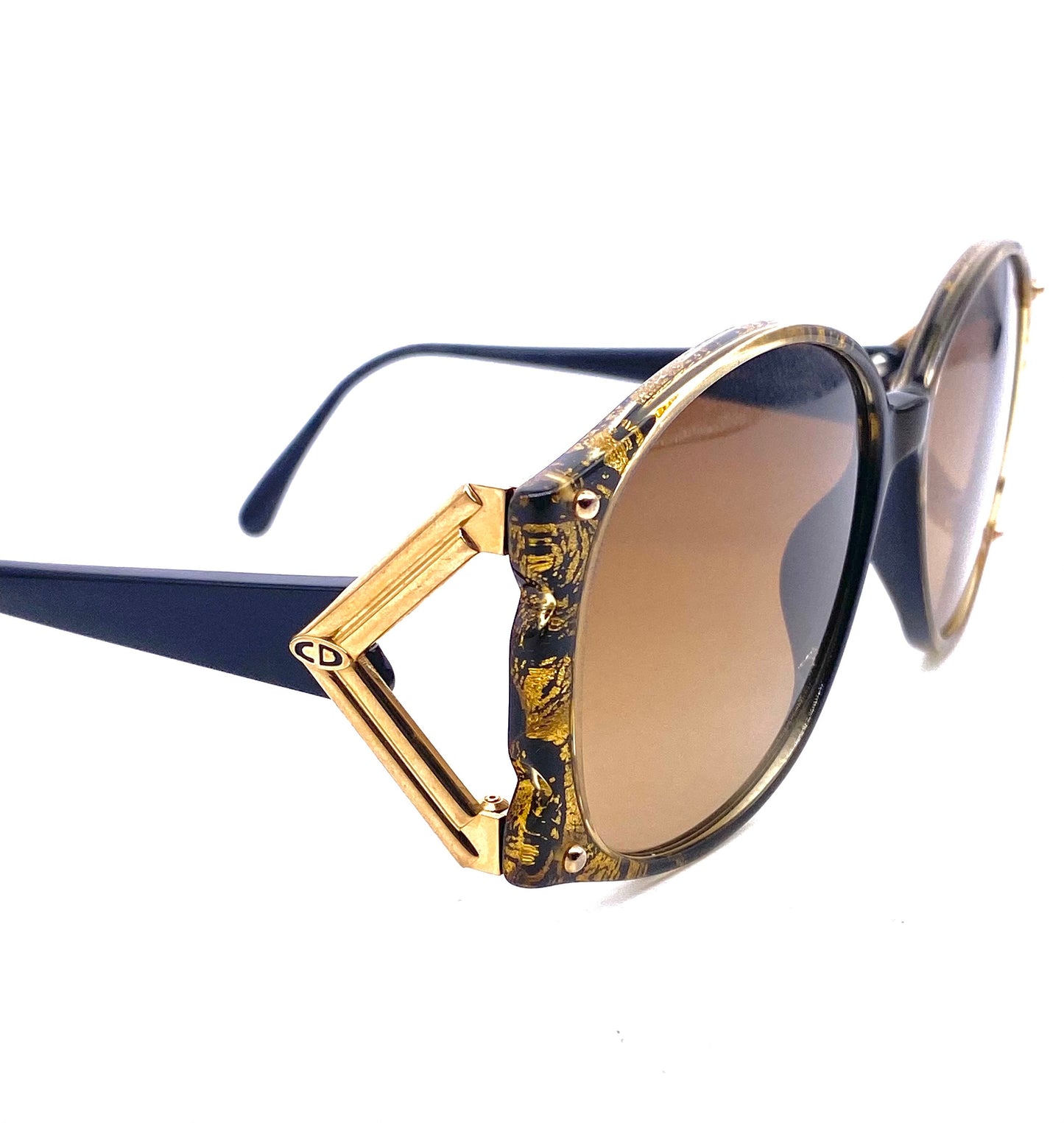 Christian Dior 2575 golden oversized cello/ metal Sunglasses with cutoff temples, 80s Germany NOS