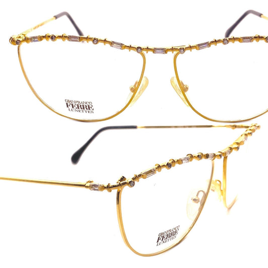 Gianfranco Ferré GFF coolest golden glasses frames w jeweled browline/temples, ltd edition 90s NOS mint