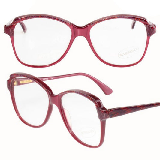 Missoni M104 oversized burgundy eyeglasses frames w real zigzag knit fabric inserts, Nos 80s Italy