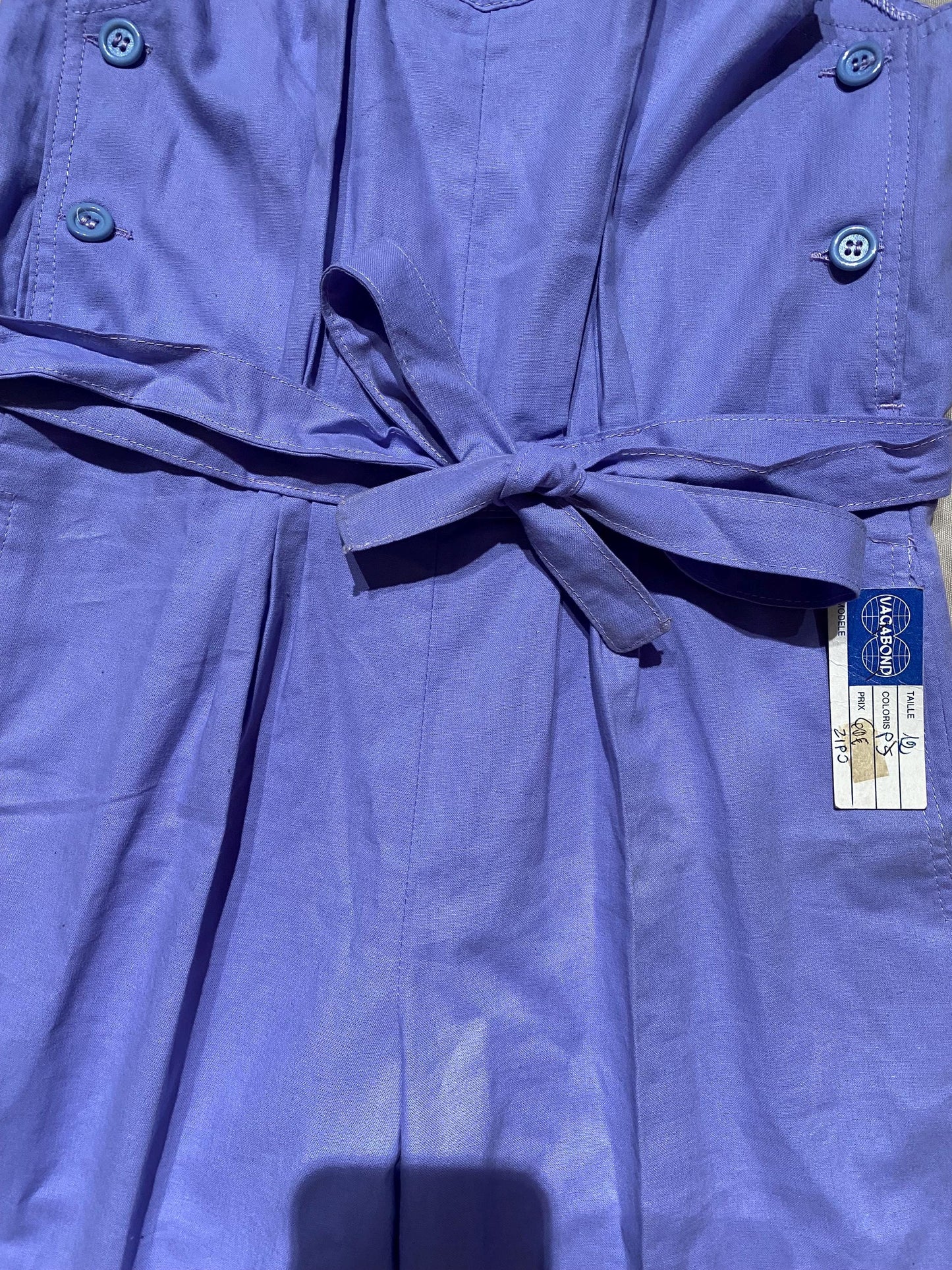 Vagabond NOS 80s lilac cotton summer dungaree w shorts- utility clasp straps, sz 12, S-M