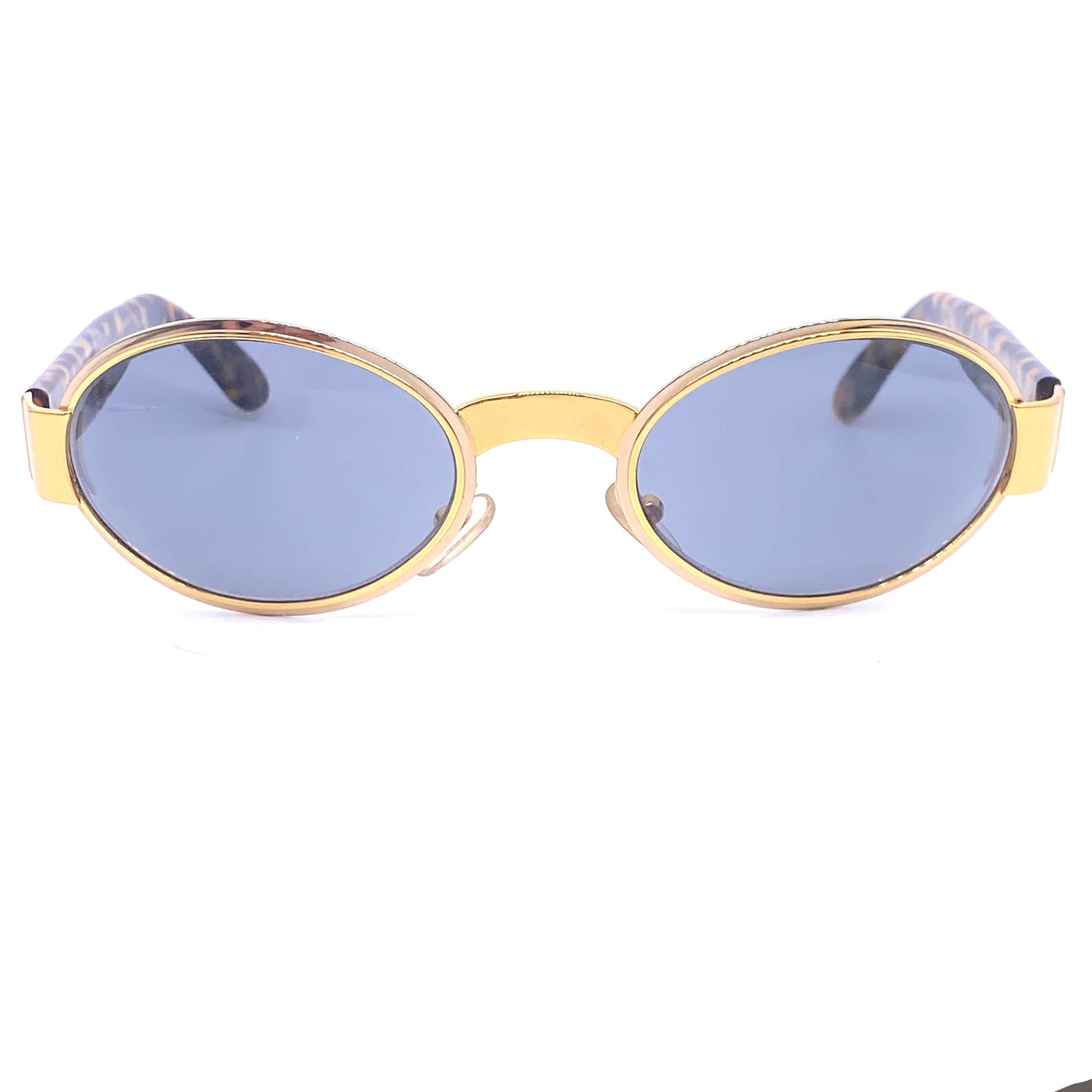Gianfranco Ferre 311 golden oval wrap sunglasses w cello temples, 3 color combos , NOS 90s Italy