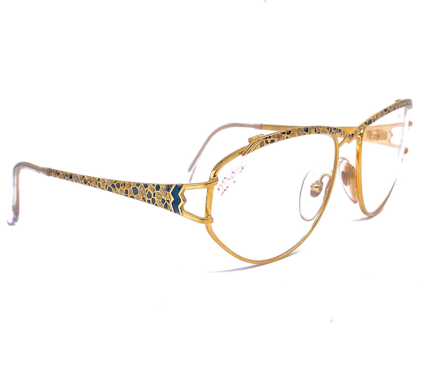 Florence Design oversized golden metal eyeglasses frames w-laqué details in 2 variations, NOS 80s