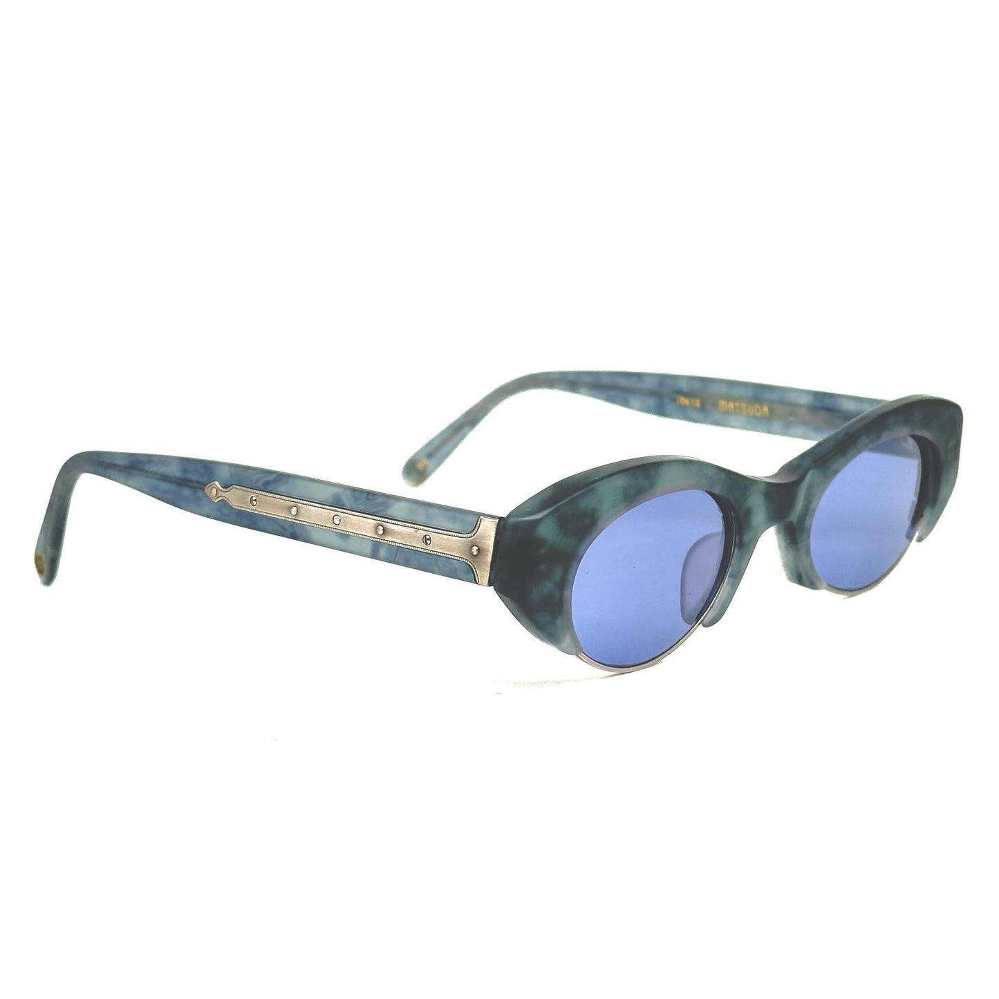 MATSUDA 10612 Mother of Pearl and Matte Dark Green Marble Steampunk Vintage Sunglasses  Made in Japan 90s NOS