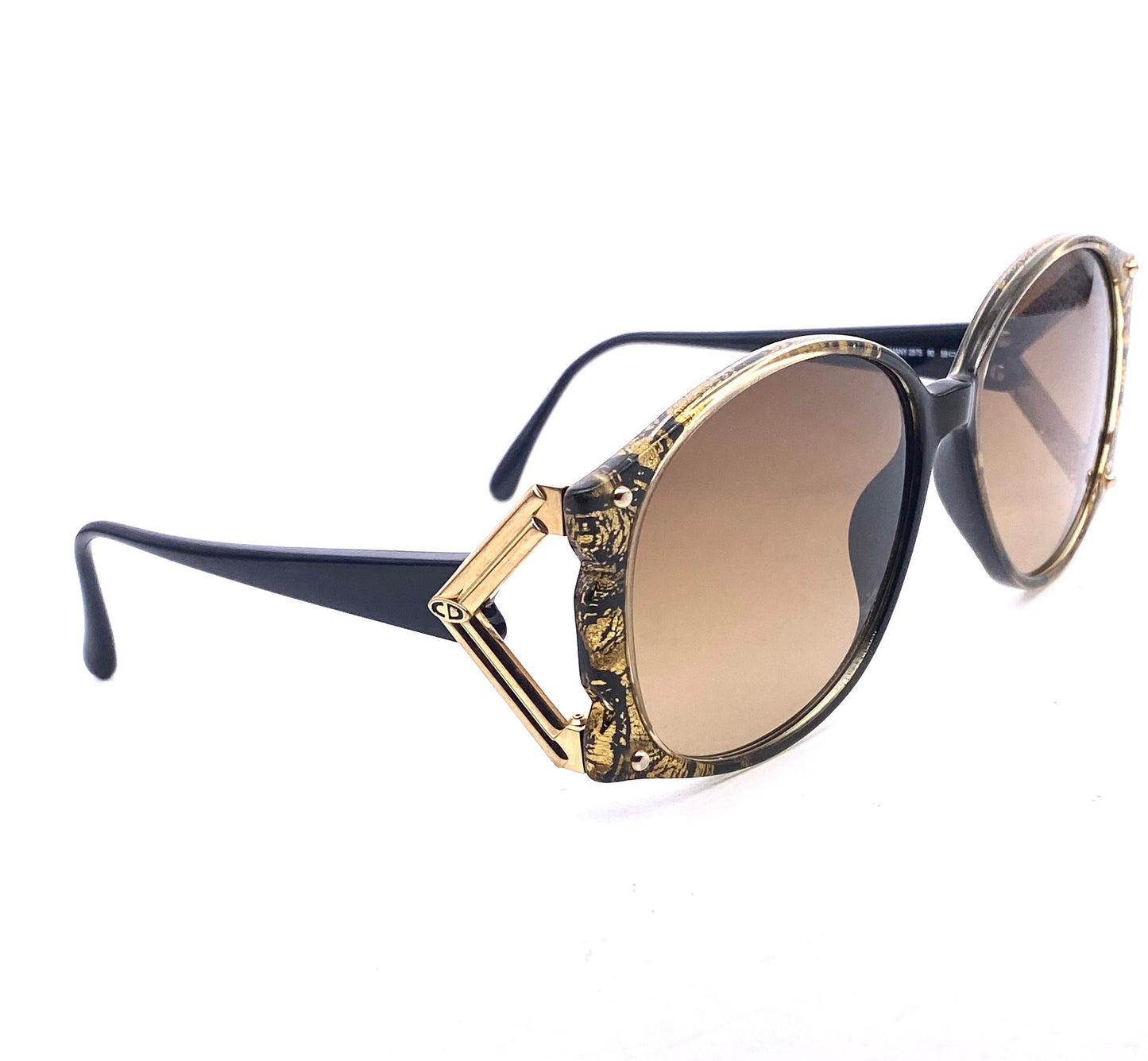 Christian Dior 2575 golden oversized cello/ metal Sunglasses with cutoff temples, 80s Germany NOS