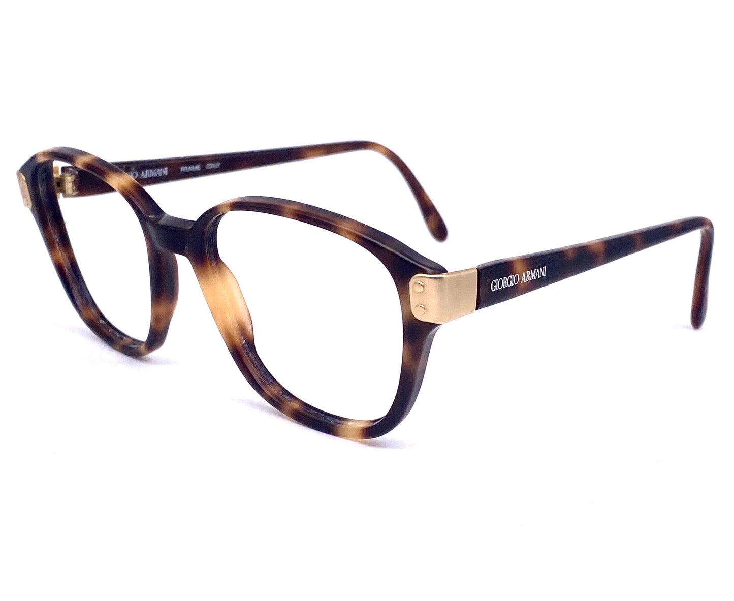 Giorgio Armani 307 tortoise square eyeglasses with matte gold hinges, NOS 80s Italy