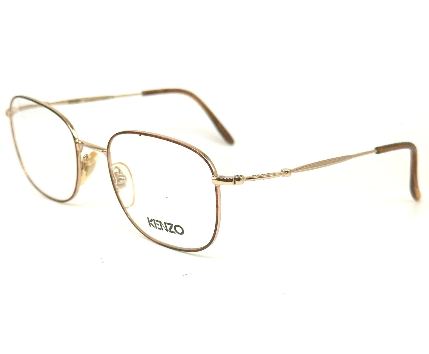 Kenzo Editeur square gold frames w tortoise enameled rims, cool geek style , NOS 80s France