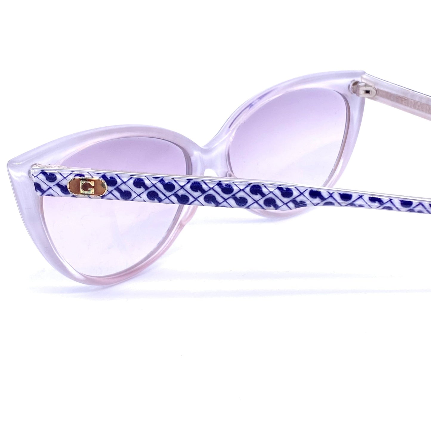 Gherardini blue-white monogram allover iconic cateye sunglasses hand made in Italy, 90s NOS