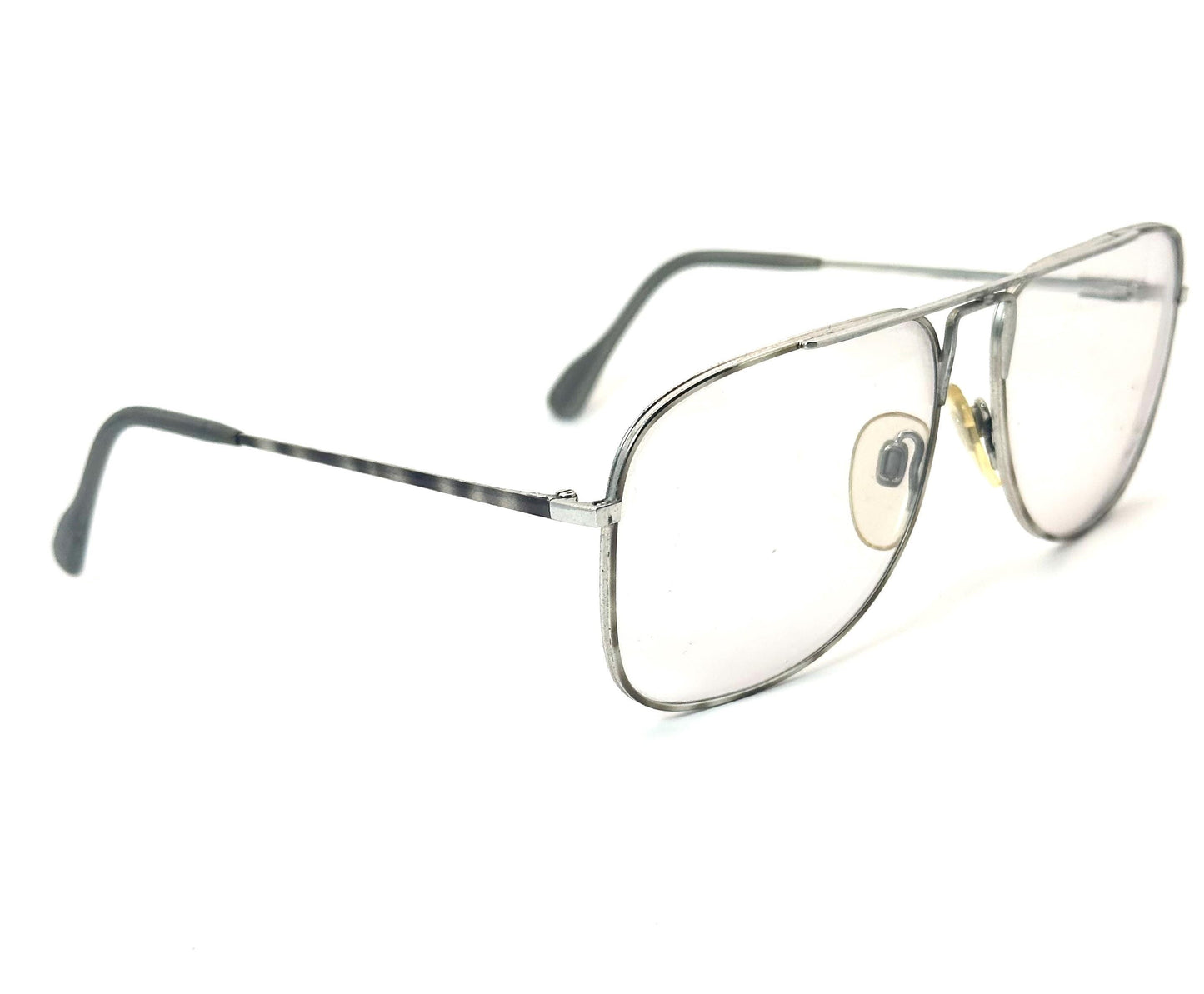 Jaguar 371 square silver aviator eyeglasses frames w grey enameled details, made in Germany, 80s NOS