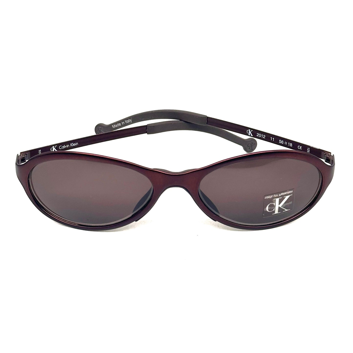 Calvin Klein 2012 modernist burgundy oval metal sunglasses made in Italy in the 90s, NOS