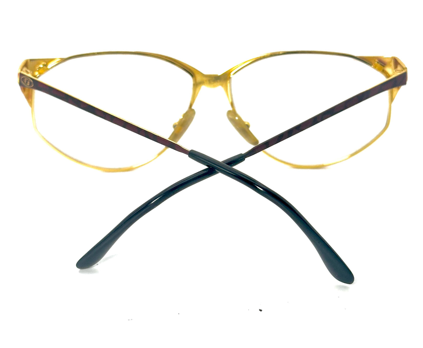 Fendi FV61 Gold-Burgundy asymmetric cateye eyeglasses frames hand made in Italy by Lozza, NOS 80s