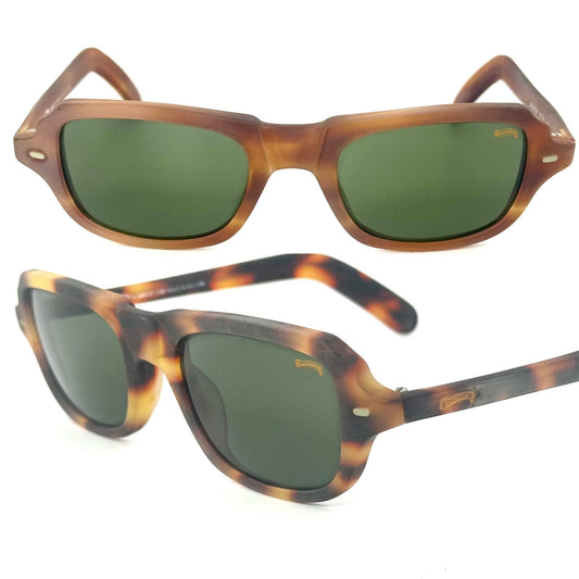 Winchester Jackson tortoise square sunglasses, cool retro 60s style w finest tempered Crystal lenses by Barberini, NoS 90s