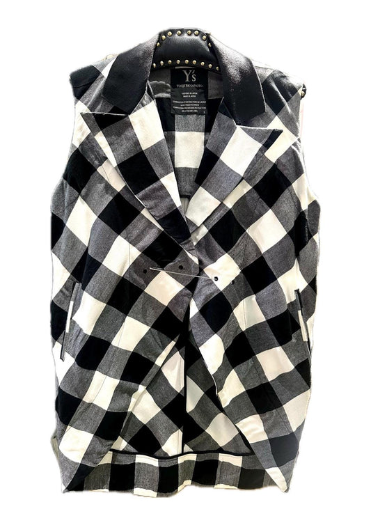 Y’s Yohji Yamamoyo 90s checkered b/w cotton waistcoat, ladies size M/L mint
