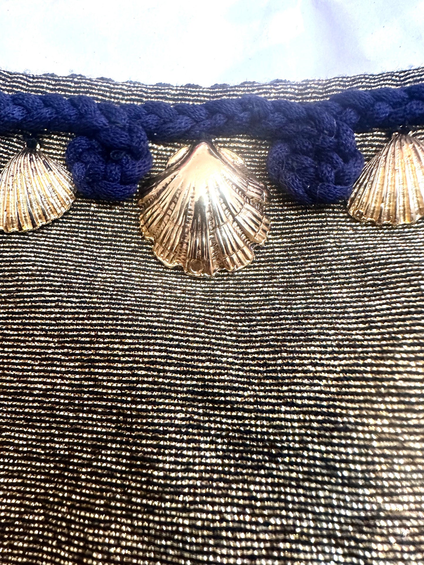 Novecento Maritime golden corset top w navy rope & golden metal shells, NOS 80s