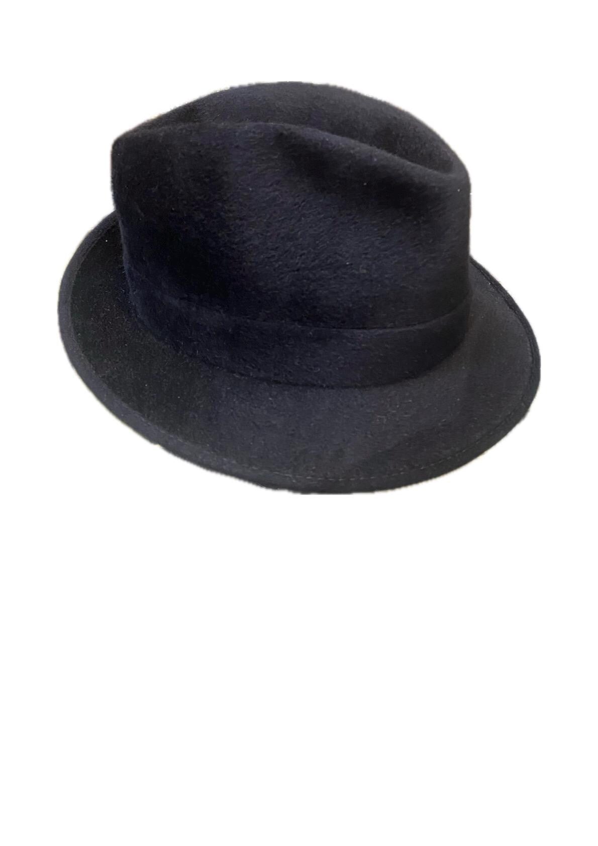 Borsalino Luxury black Velour trilby - fedora elegant hat, Italy 1970s NOS