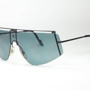 Ferrari F15 shield sunglasses, modernist wrap red enameled shades made in Italy, 1980s NOS