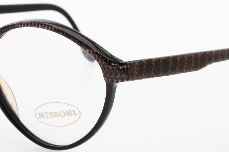 Missoni M80 black cateye eyeglasses frames w real knitted fabric inserts, Nos 80s Italy