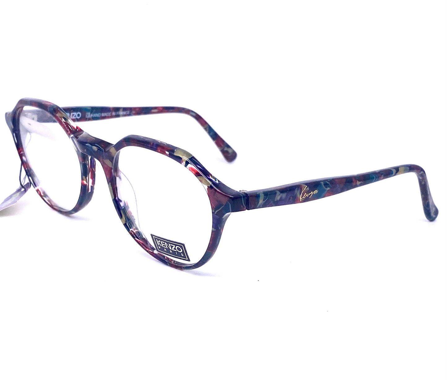 Kenzo K069 Chaplin cool retro round flat brow dark multicolor acetate eyeglasses hand made in France, 80s NoS