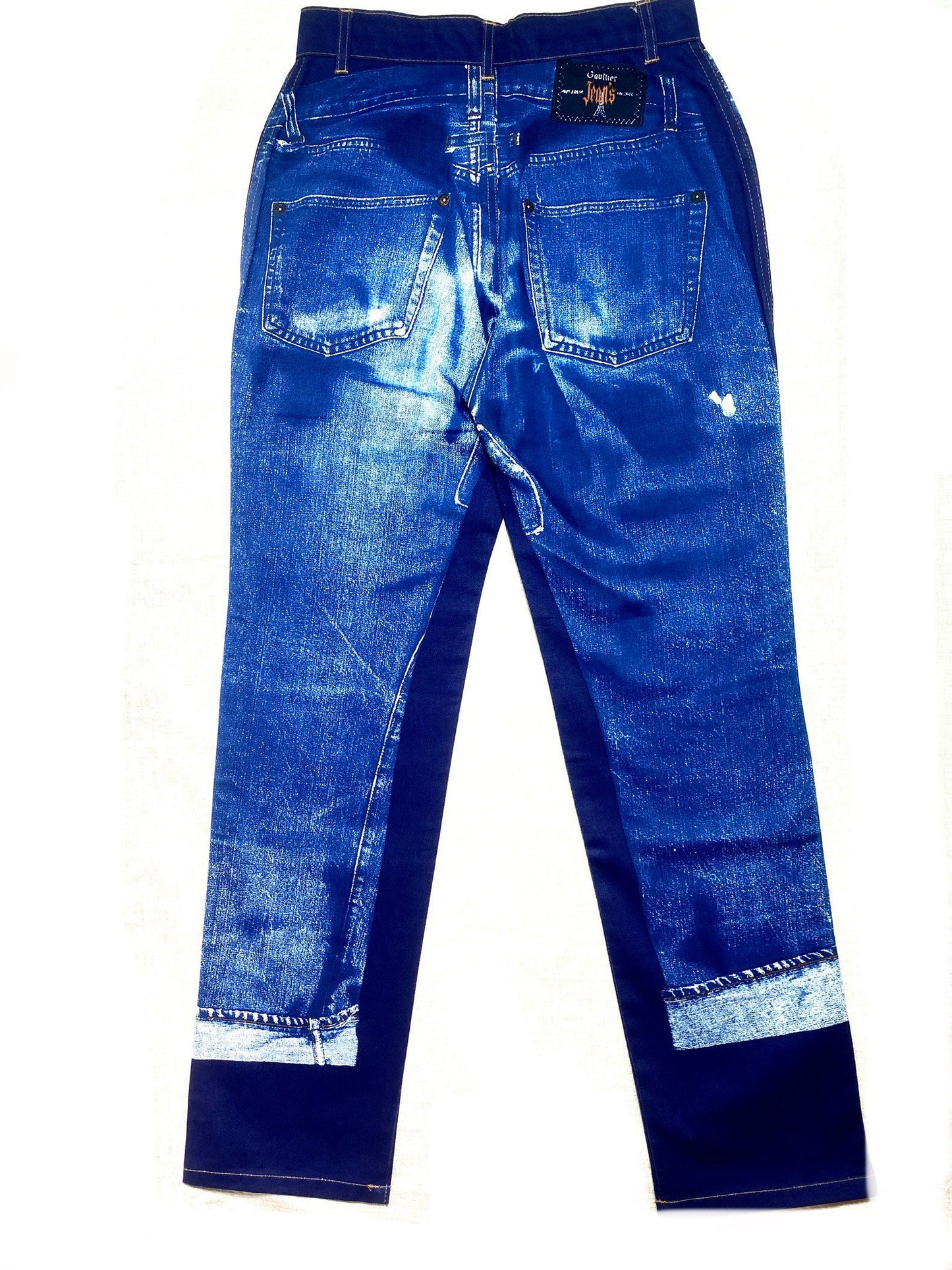 Jean Paul Gaultier Jean’s 90s NOS trompe l’oeil conceptual blue jeans trousers sz 27