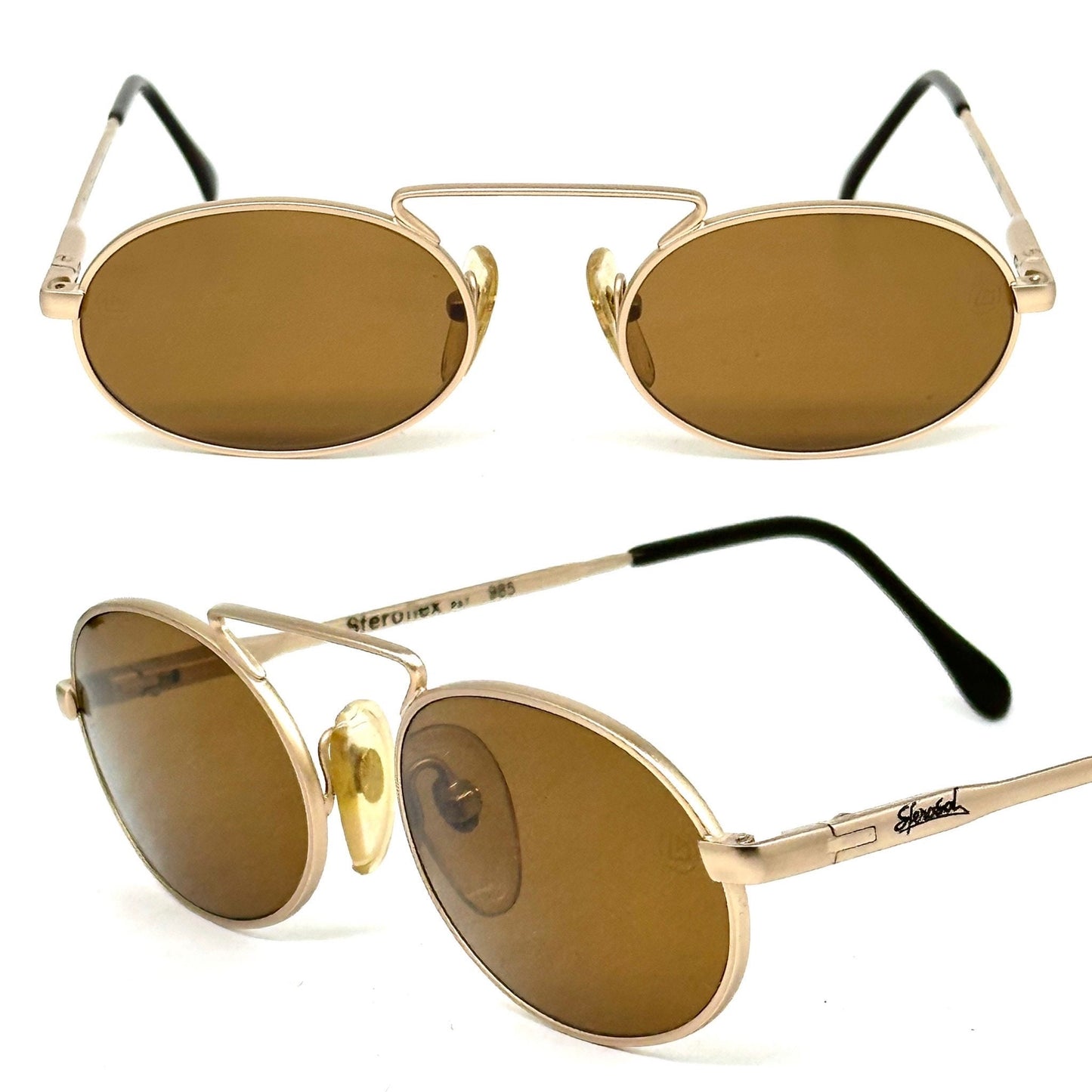 Sferoflex 985 oval metal sunglasses w retro high bridge and crystal lenses, hand made in Italy in the 80s