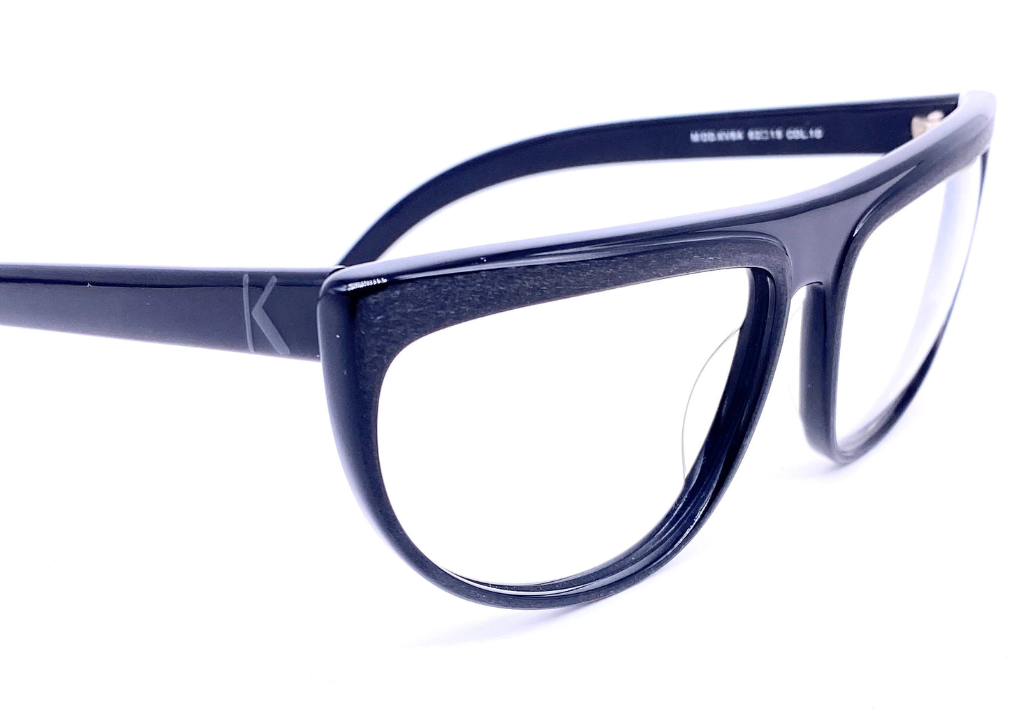 Krizia KV64 modernist black flat top frames w embossed/brushed rims, NOS 80s hand made Italy