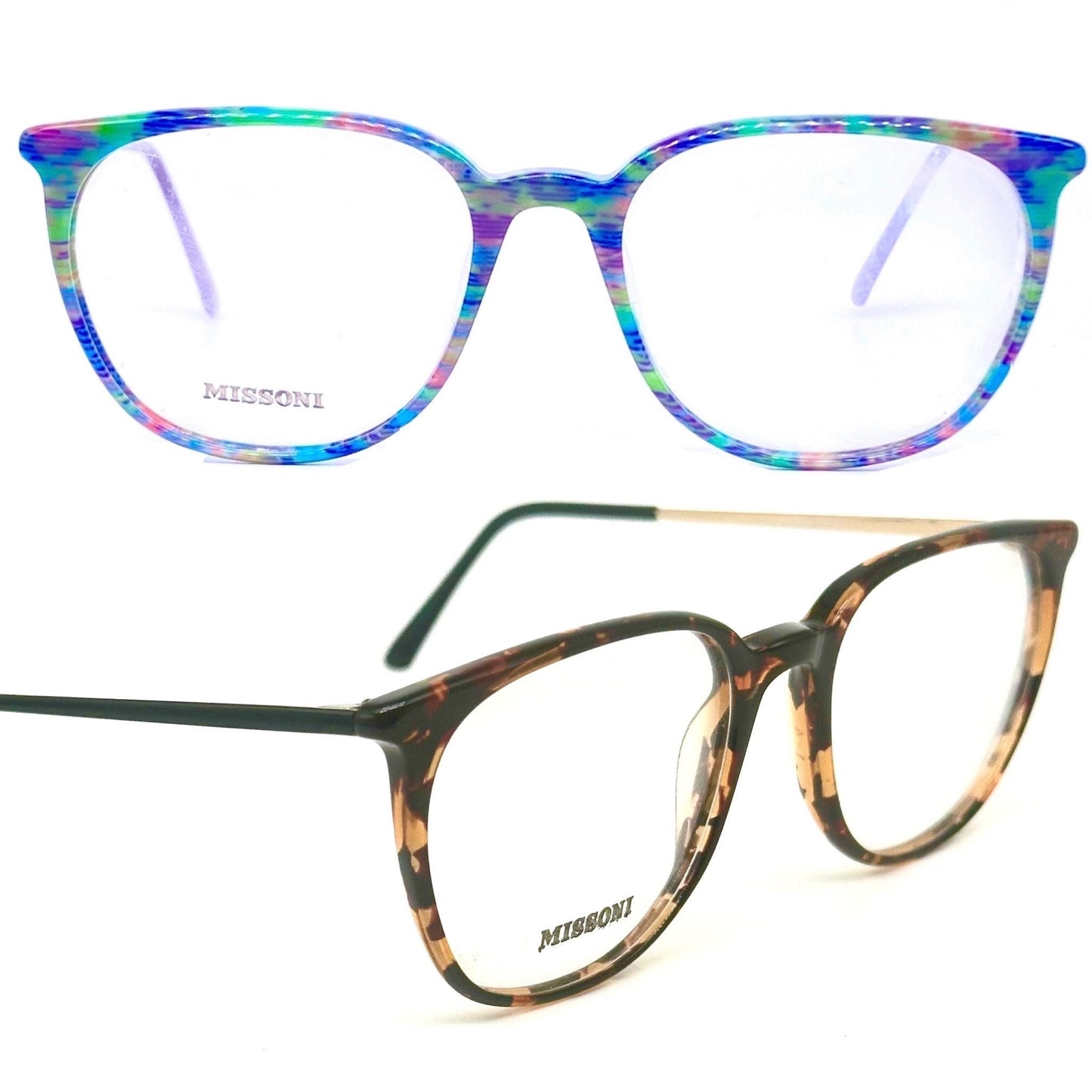 Missoni M881 multicolor pixel art celluloid glasses frames, classic 1980s NOS Italy