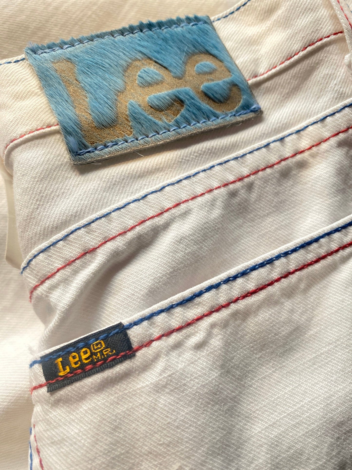 Lee Boston rare ltd US flag icon tricolor stitching white jeans, new old stock 90s with tags