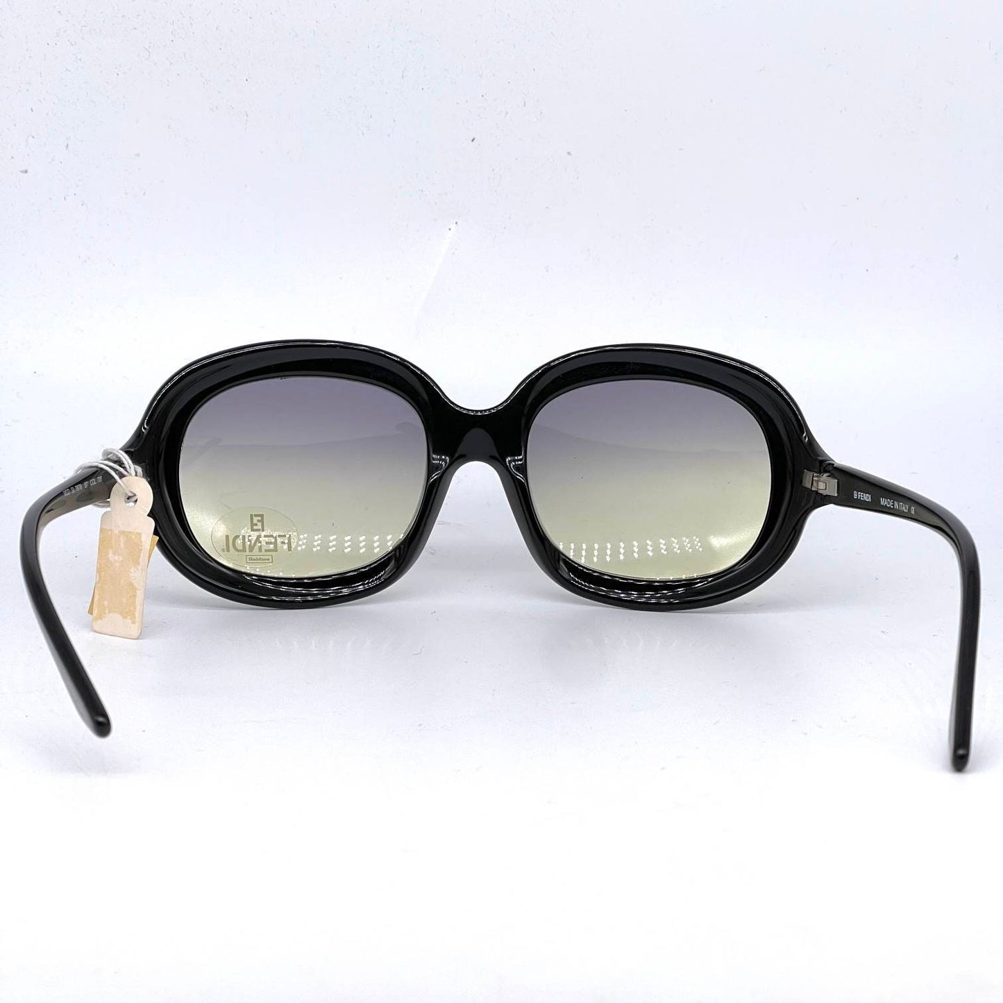 Fendi SL 7676 occhiali da sole ovali in acetato nero con dettagli logo FF sulle aste, NOs anni '90, menta