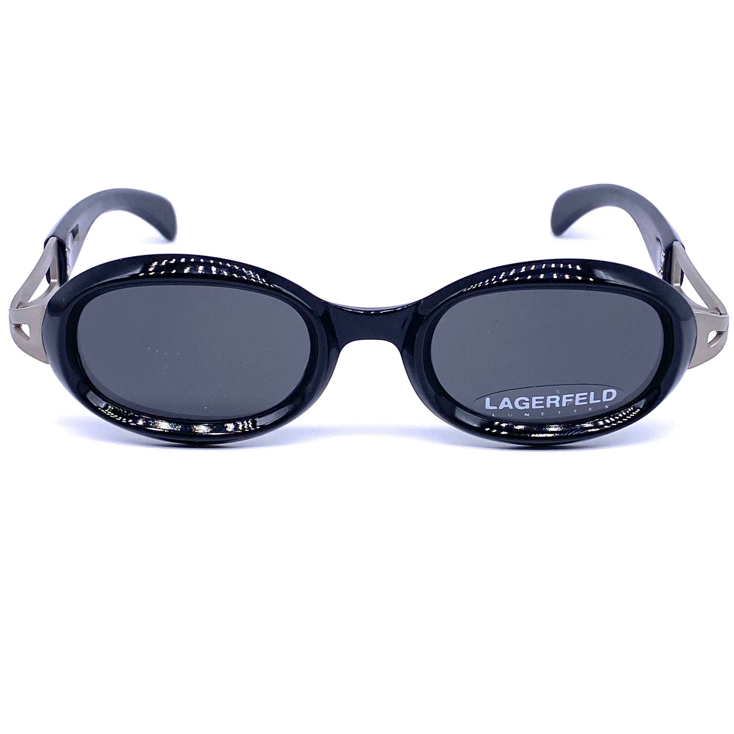 Karl Lagerfeld 90s oval black avant garde sunglasses made in France, NOS mint