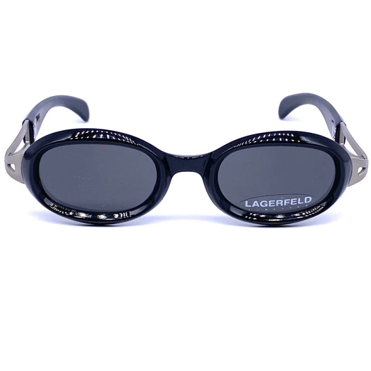 Karl Lagerfeld 90s oval black avant garde sunglasses made in France, NOS mint