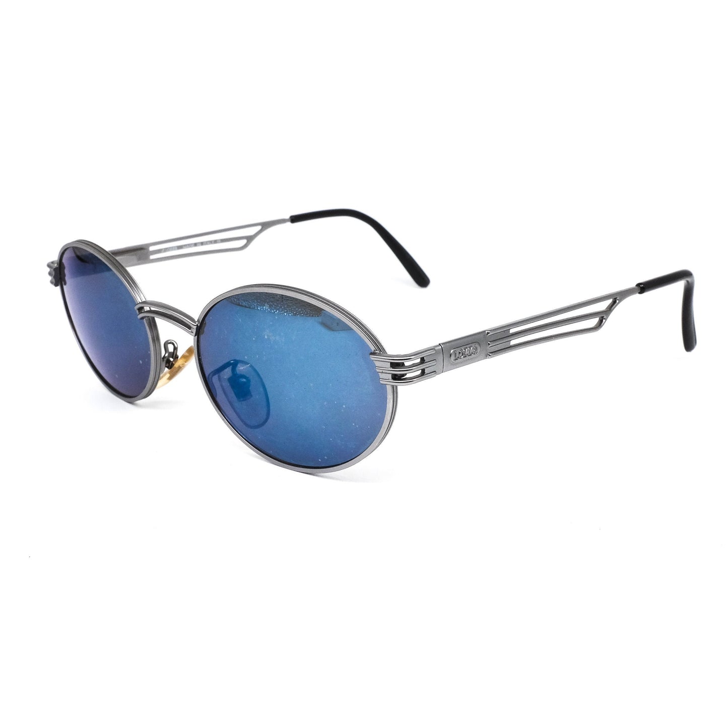 Lozza gunmetal round shaped sunglasses with cut off bridge and temples w steampunk vibe Made in italy in the 80s NOS