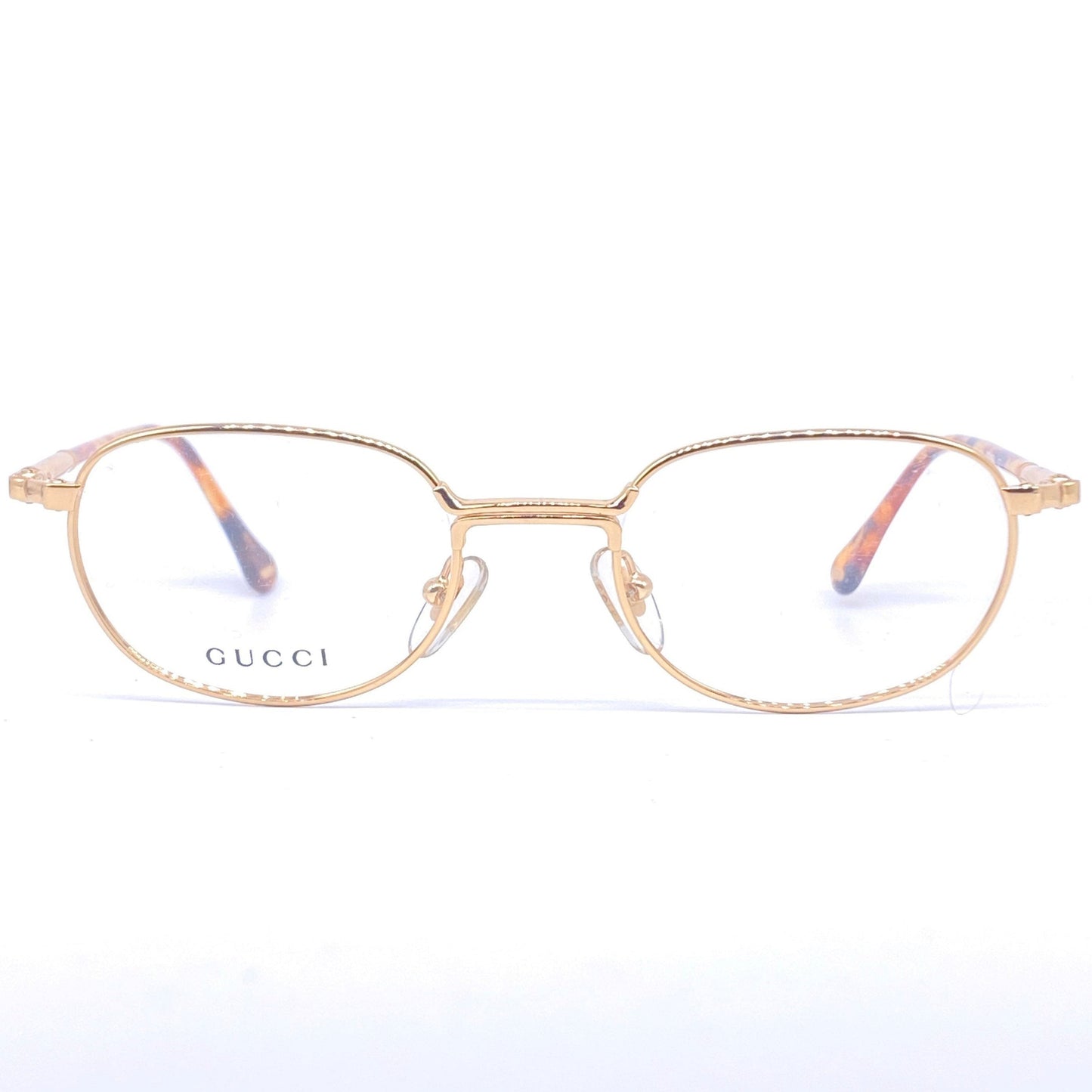 Gucci GG 1354 classy rectangular gold plated eyeglasses frames, 1980s NOS Italy