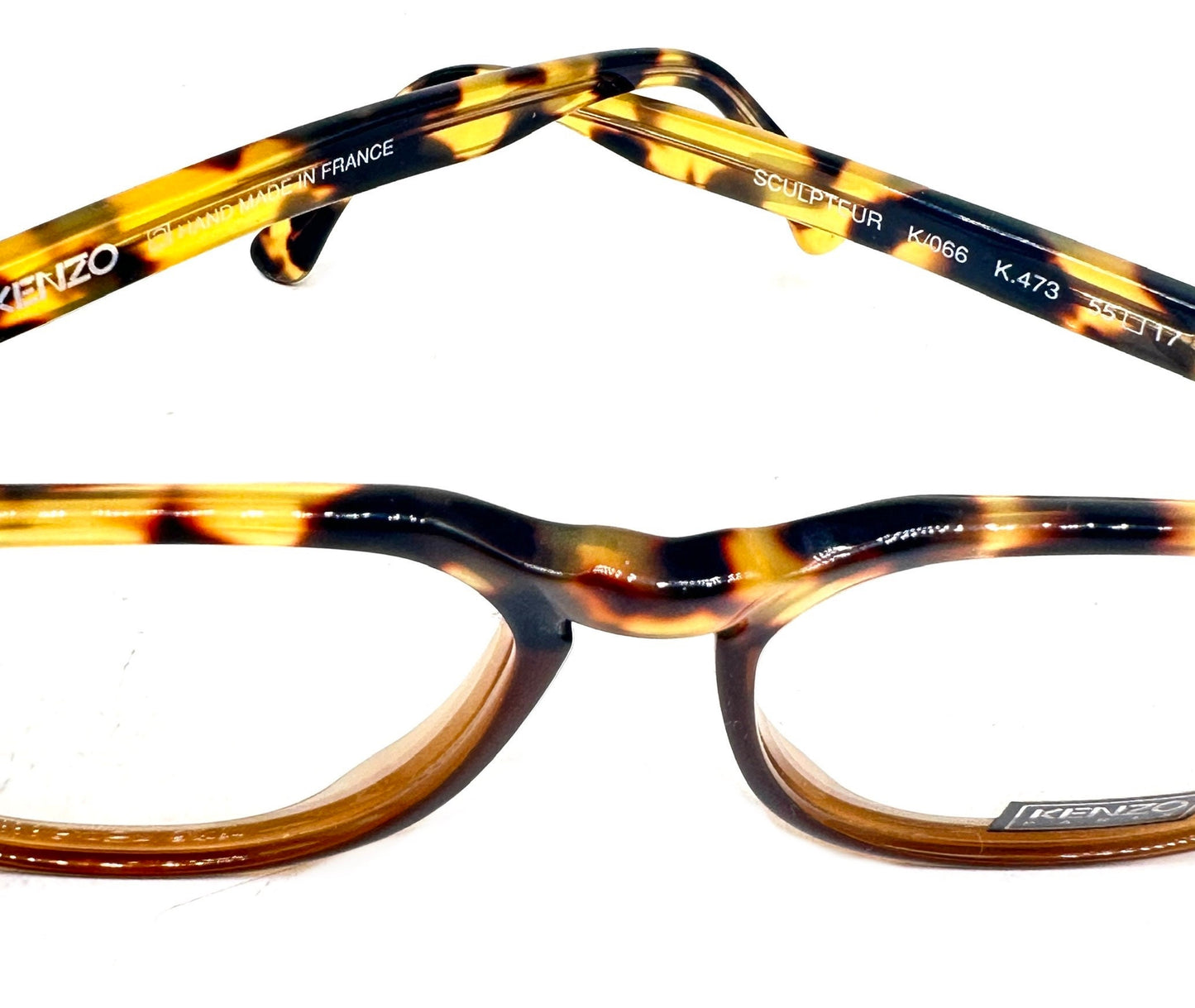 Occhiali da vista Kenzo K473 Sculpteur quadrati geek in bicolore tartaruga/violoncello marrone, NOS anni '80 Fatto a mano in Francia