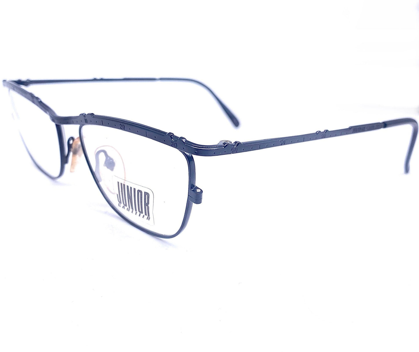 Junior Gaultier 57-3174 black metal cateye frames with “unrolled” watch bezel browline, collectible and cool, NoS 80s Japan