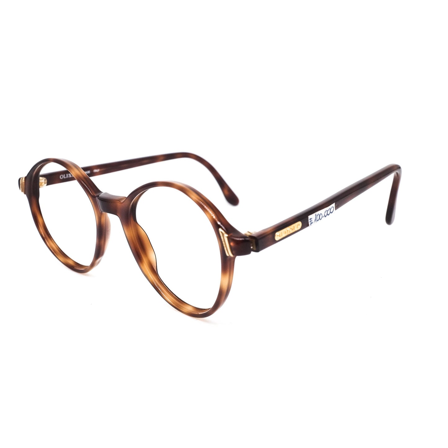 Oliver by Valentino round tortoise eyeglasses frames w golden details & branding, NOS 80s Italy