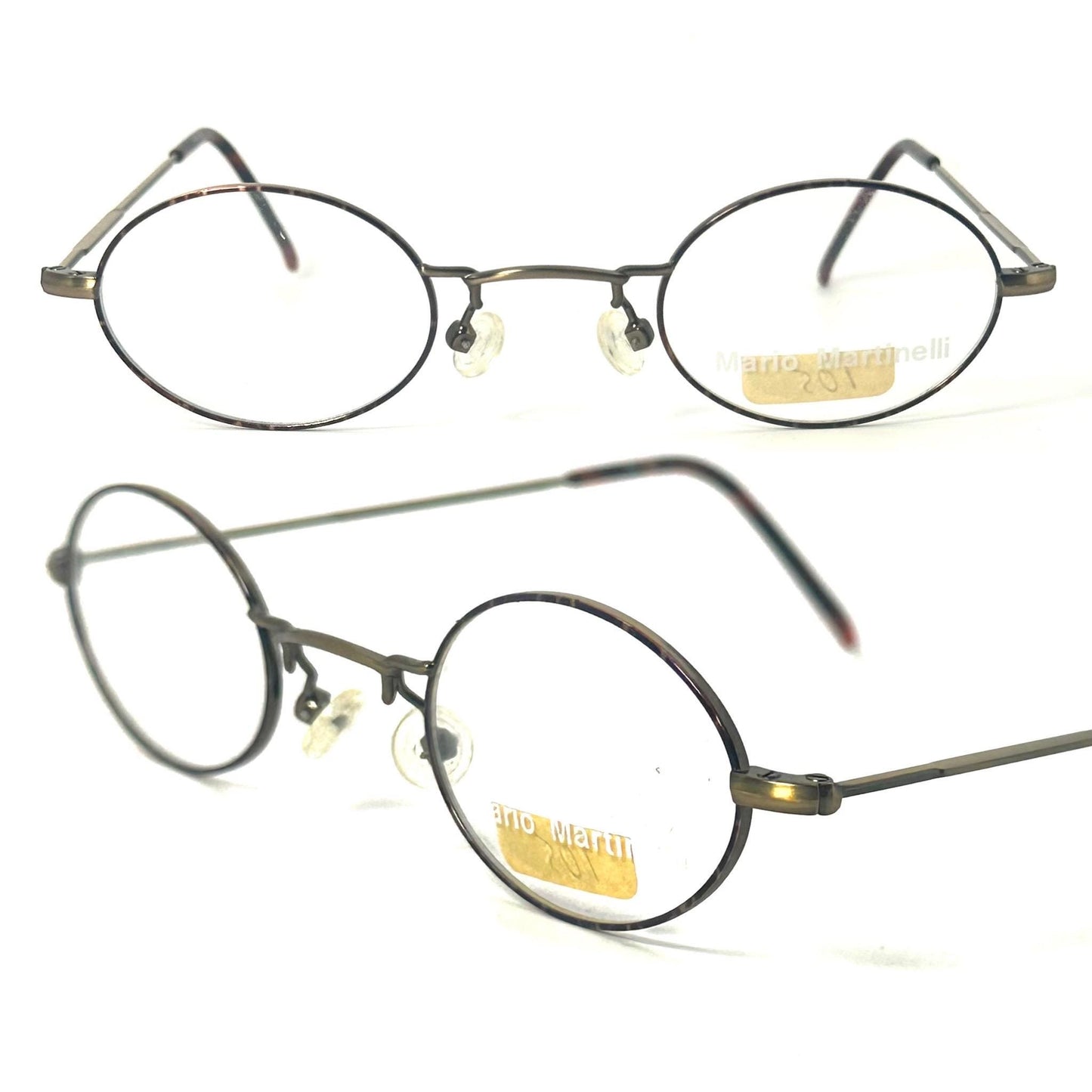 M.Martinelli antique brass retro-Victorian style small oval frames w tortoise enamel details, NOS 80s