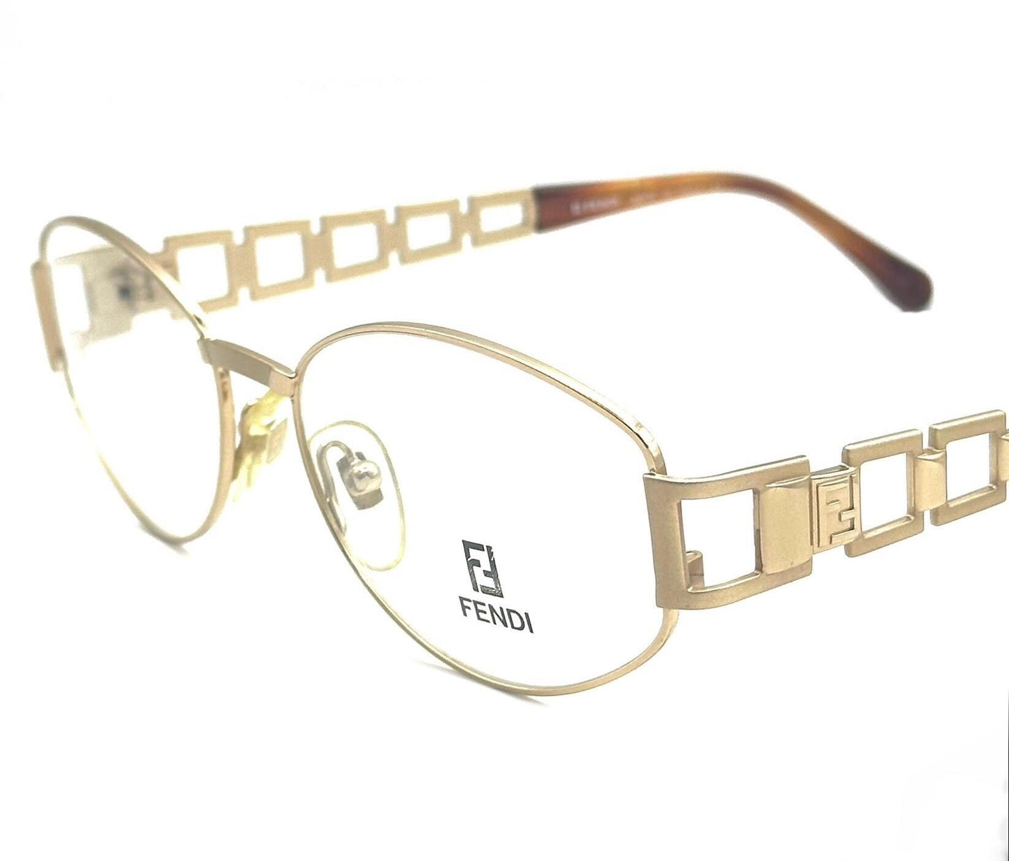 Fendi 7097 iconic oval golden chain cut-off temples frames made in Italy, 90s NOS