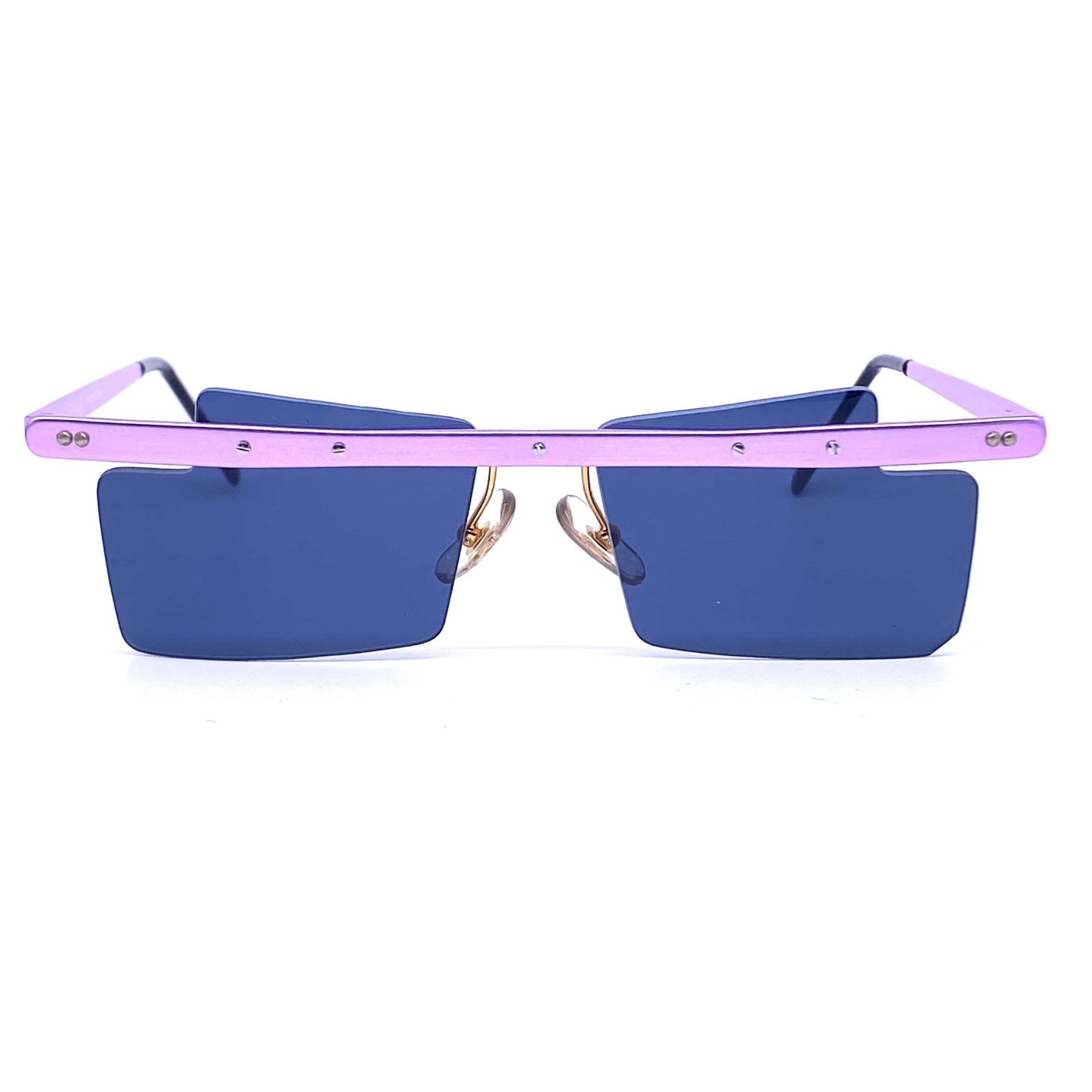 Sin&Cos square anodized metal avant-garde sunglasses, blue, silver or red, NOS 90s Italy