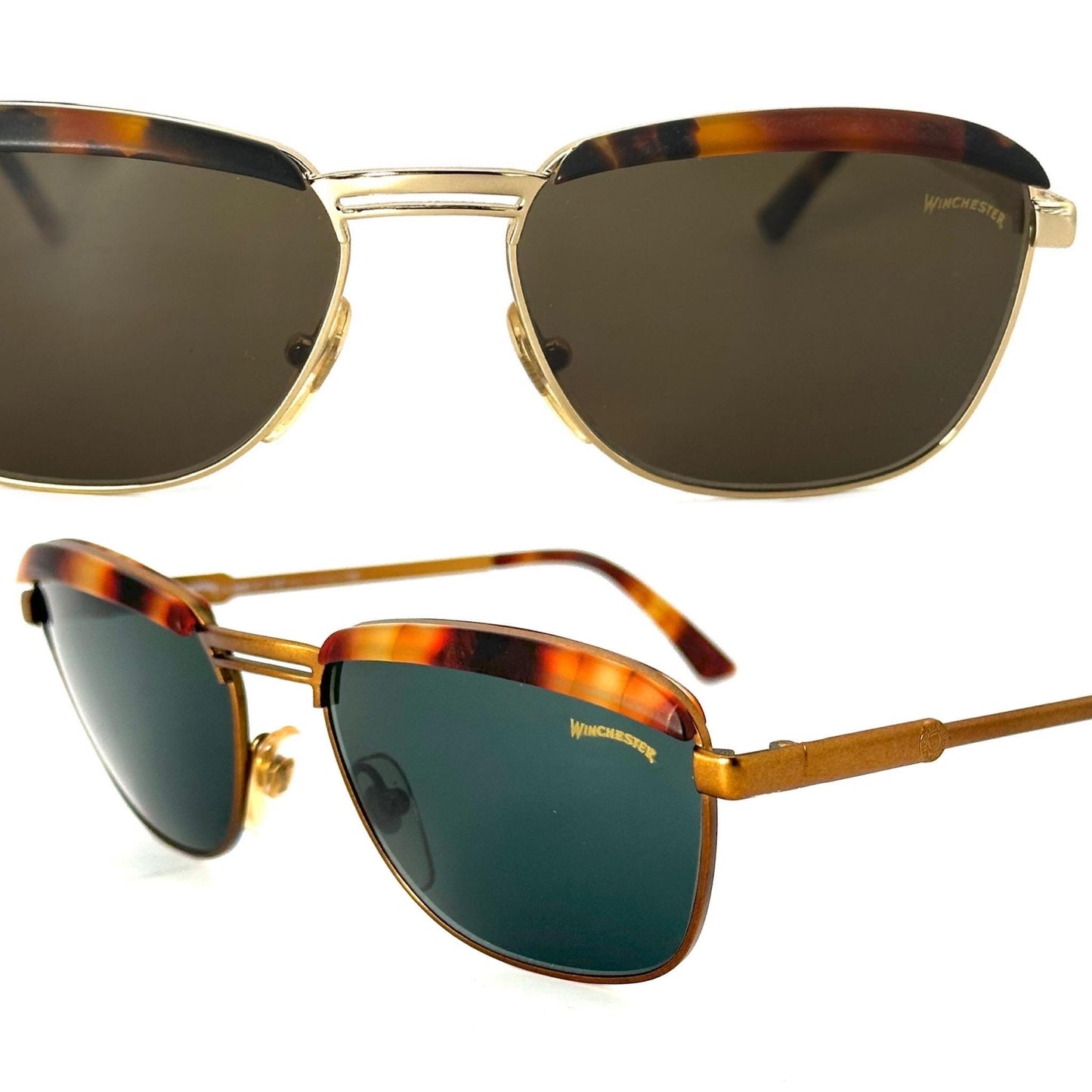 Winchester TwinFalls retro tortoise gold or brass metal sunglasses, 90s NOS hand made in Italy