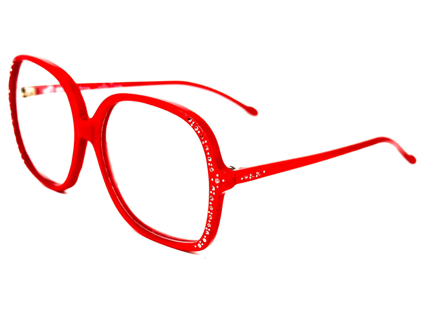 Armony vivid red square oversized frames w rhinestones details, NOS 80s Italy