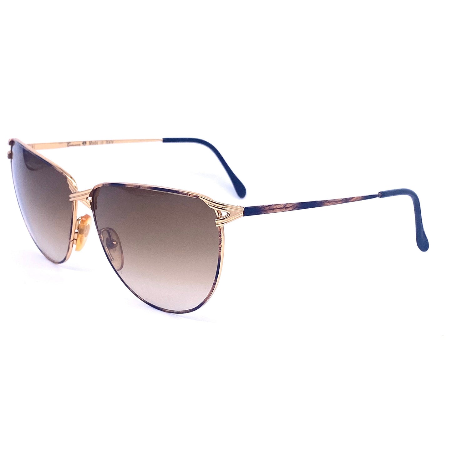 Casanova CN4 Oversized Golden Cat-eyes sunglasses with tortoise detailed temples Made in Italy  1980s NOS