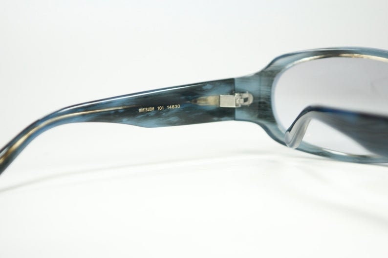Matsuda Japan blue/grey fading acetate oval wrap sunglasses w grey lenses 90s NOS mint