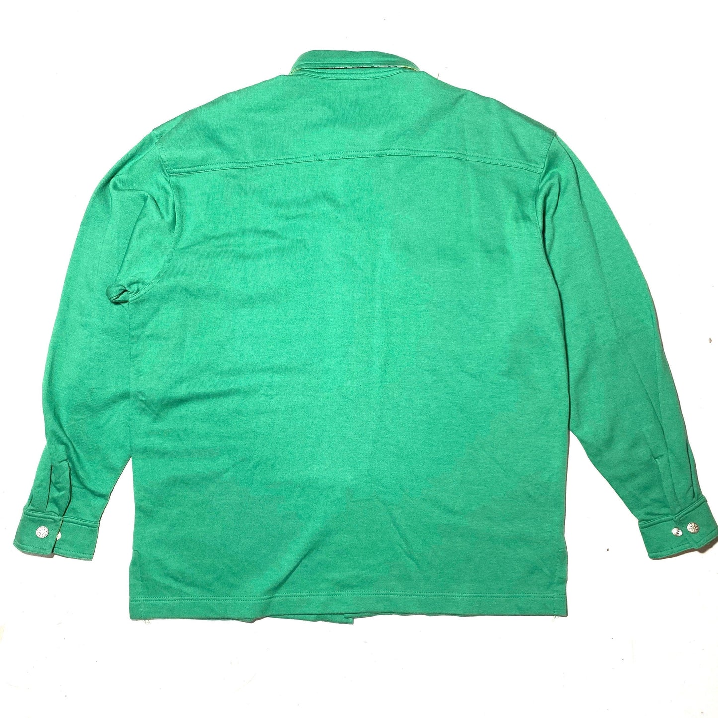 GreenStone Park green sweatshirt button up cotton shirt with abstract printed cuff and collar lining, 90s New With tags