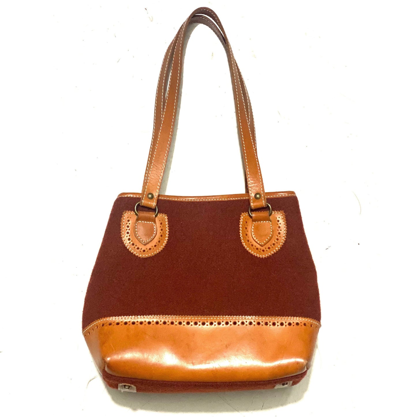 Bonfanti burgundy wool & cuir leather winter country chic bag, 80s Italy mint condition.