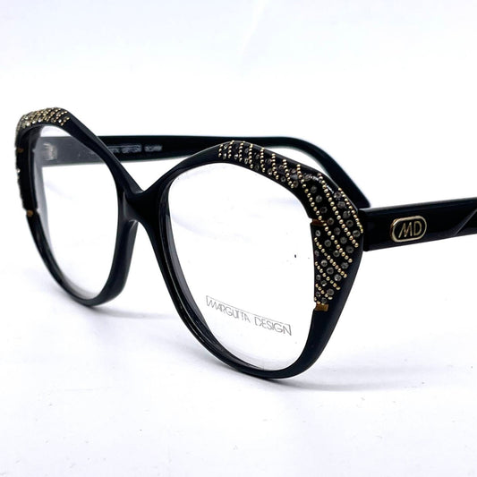 Margutta 1970s luxurious black oversized Sunglasses adorned with rhinestones, New Old Stock