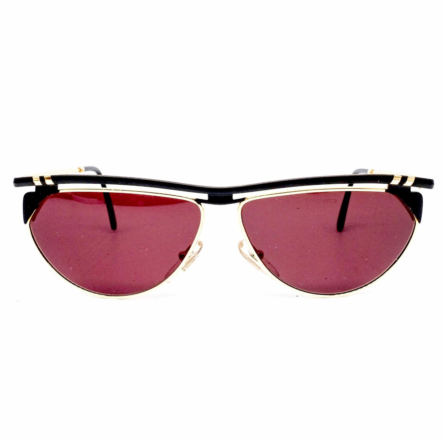 Lozza moon black metallic cateye sunglasses with golden rim in clip on style, made in Italy 1990s NOS