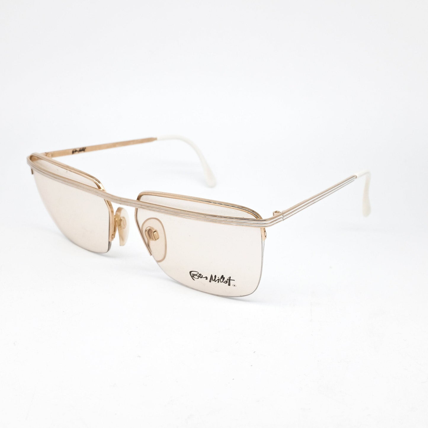 Ben Millot F400 square half rim golden metal eyeglasses frames Made in France in the 80s, 2 colors